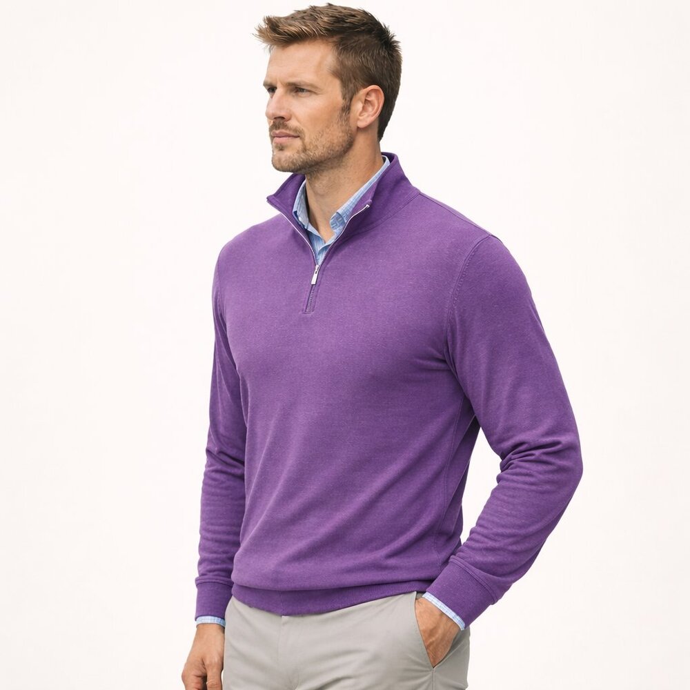 Peter Millar Crown Comfort Quarter Zip Midnight Purple Luxe Classic Sweater